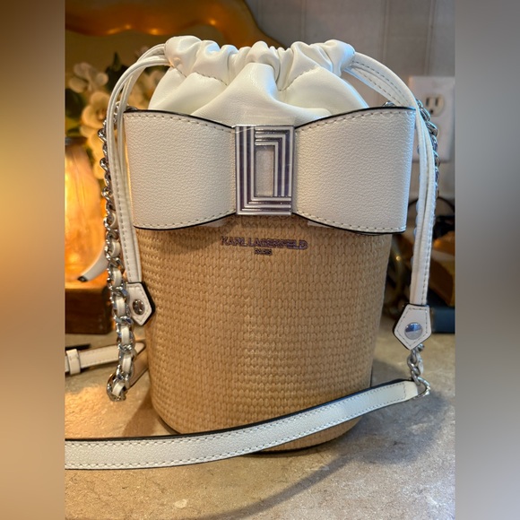 Karl Lagerfeld Handbags - Karl Lagerfeld White and Tan Bucket Bag NWT